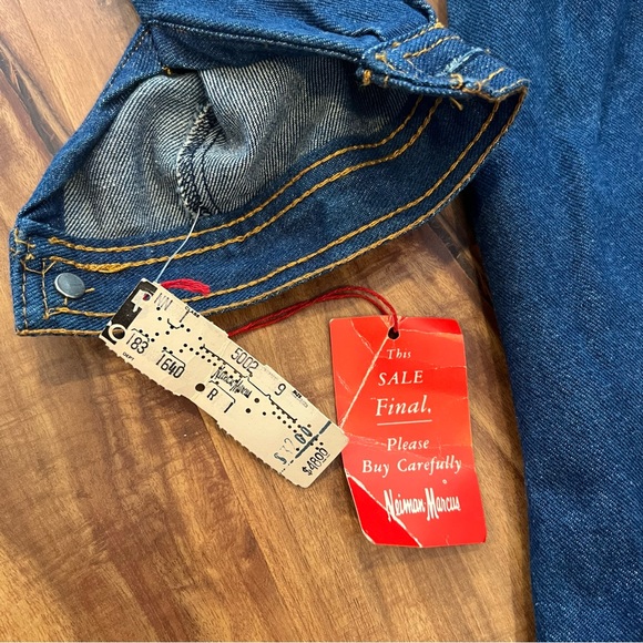 NEIMAN MARCUS denim dress button front elastic waist deadstock NWT sz 9 VINTAGE - Picture 6 of 10